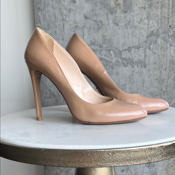 Prada Shoes - Prada round toe pumps -patent leather- nude - 37.5 / 7.5 US